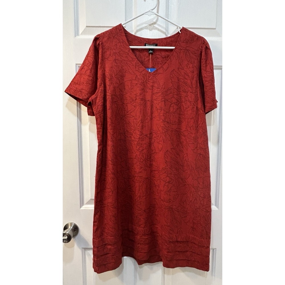 NWT Nicole Miller Linen Infused V-Neck Knee Length Dress Size L Summer Festival